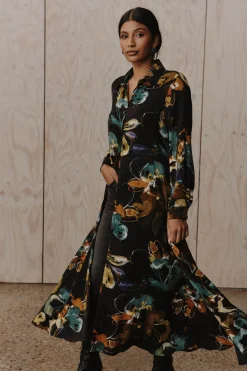Elsie Shirt Dress - Botanical Black