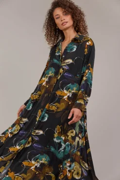 Elsie Shirt Dress - Botanical Black