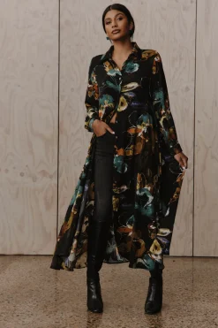 Elsie Shirt Dress - Botanical Black