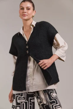 Folie Button Vest - Black