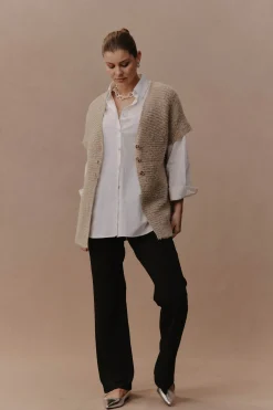 Folie Button Vest - Oat