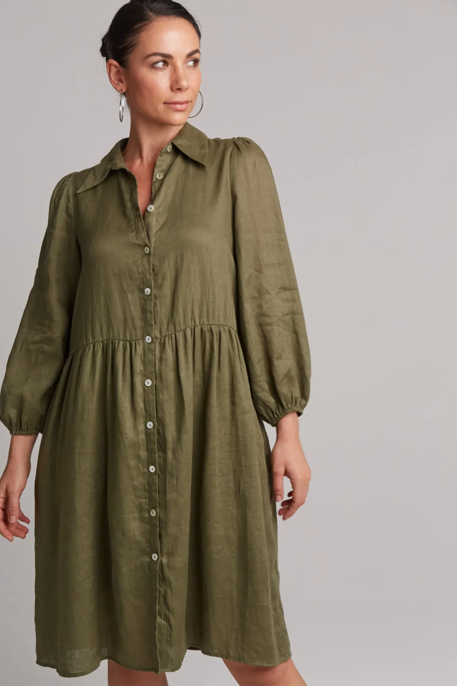 Studio Midi Shirt Dress - Khaki