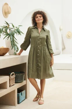 Studio Midi Shirt Dress - Khaki