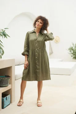Studio Midi Shirt Dress - Khaki