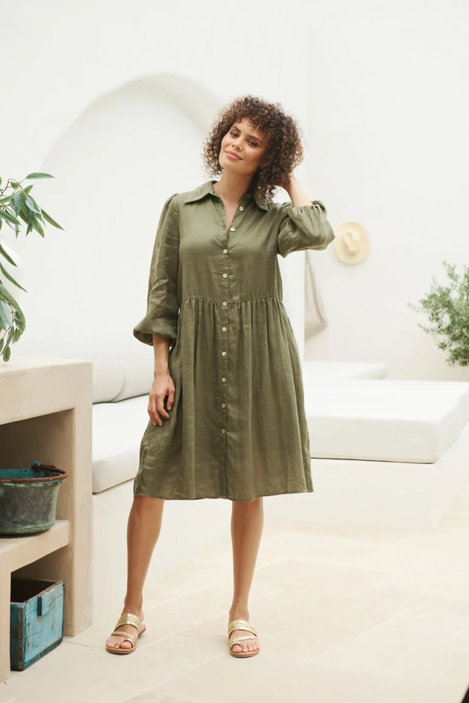 Studio Midi Shirt Dress - Khaki
